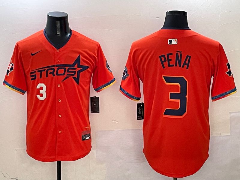 Men Houston Astros #3 Pena Orange Fourth generation Joint Name Nike 2025 MLB Jersey style 3->houston astros->MLB Jersey